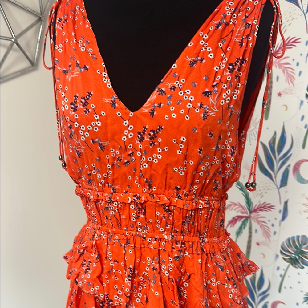 Line & Dot Orange Ruched Wrap Mini Dress - Picture 2 of 8